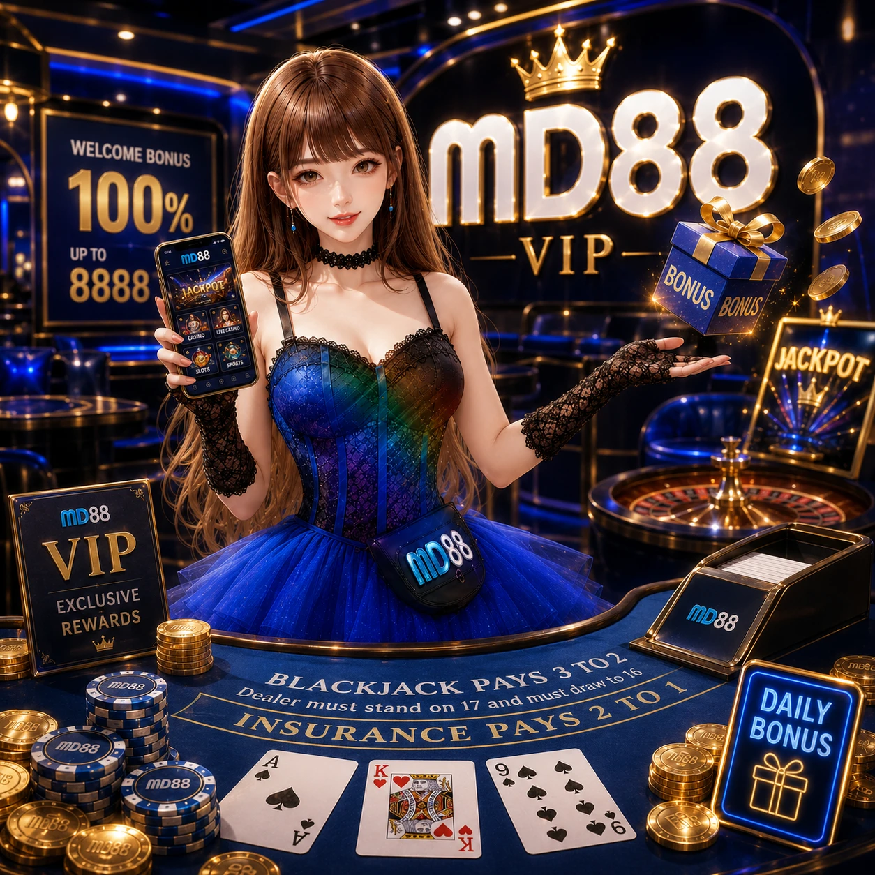 casino bonus visual overflowing gold coins, glowing reward chest, neon light effects, dark background