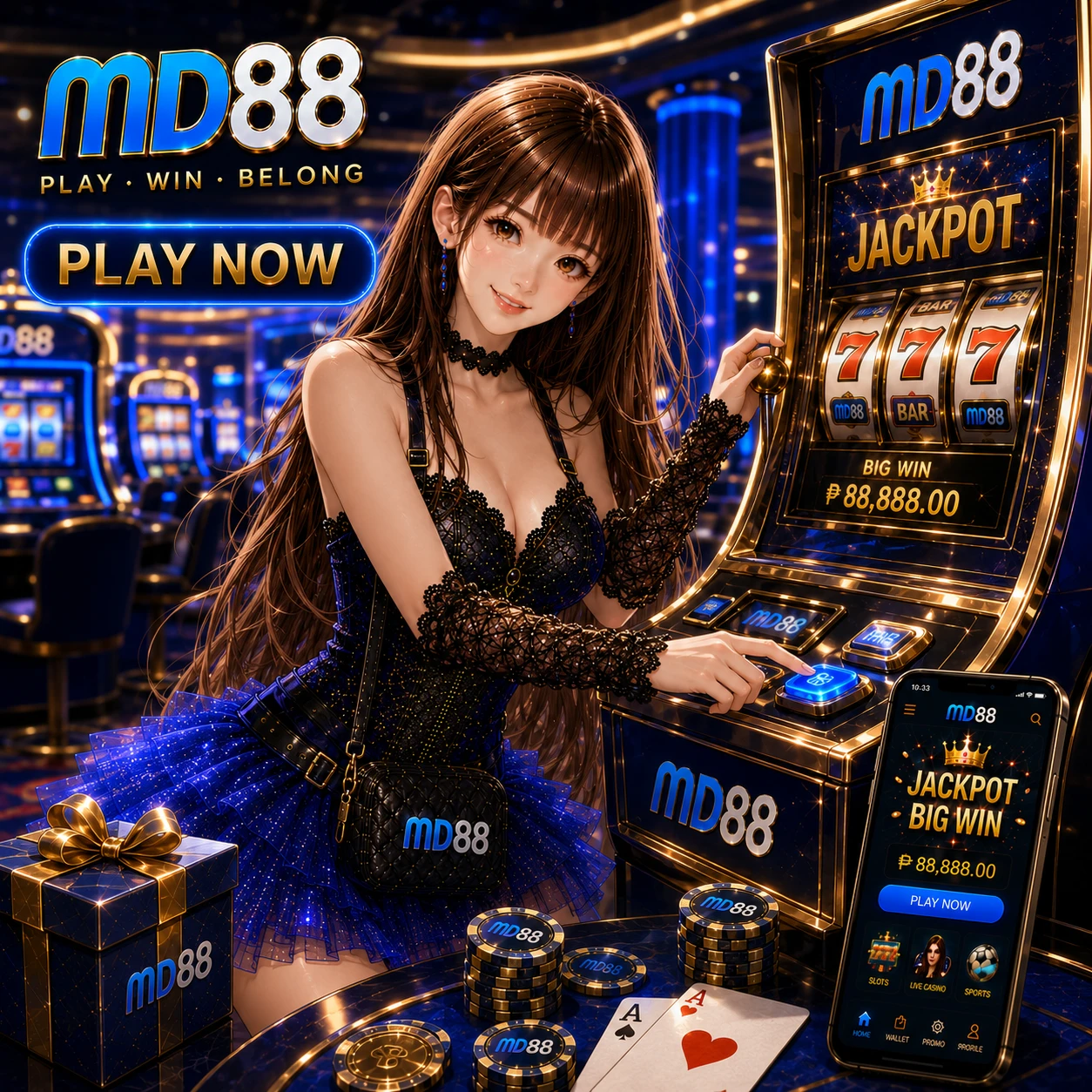 brand identity premium online casino brand visual, Malaysian flag colors accent, dark luxury atmosphere